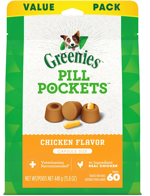 Greenies, GREENIES PILL POCKETS Capsule Size Natural Dog Treats Chicken Flavor, 15.8 oz. Value Pack